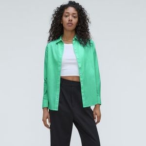 Everlane Women's Top Cotton Button Down Shirt Mint Green Stripe Size 2
